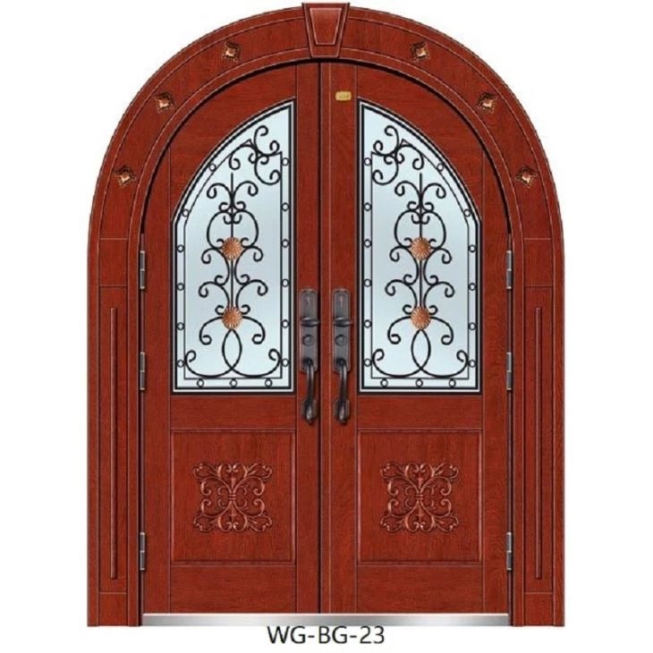 Half Circle Round Wood Copper Glass Door